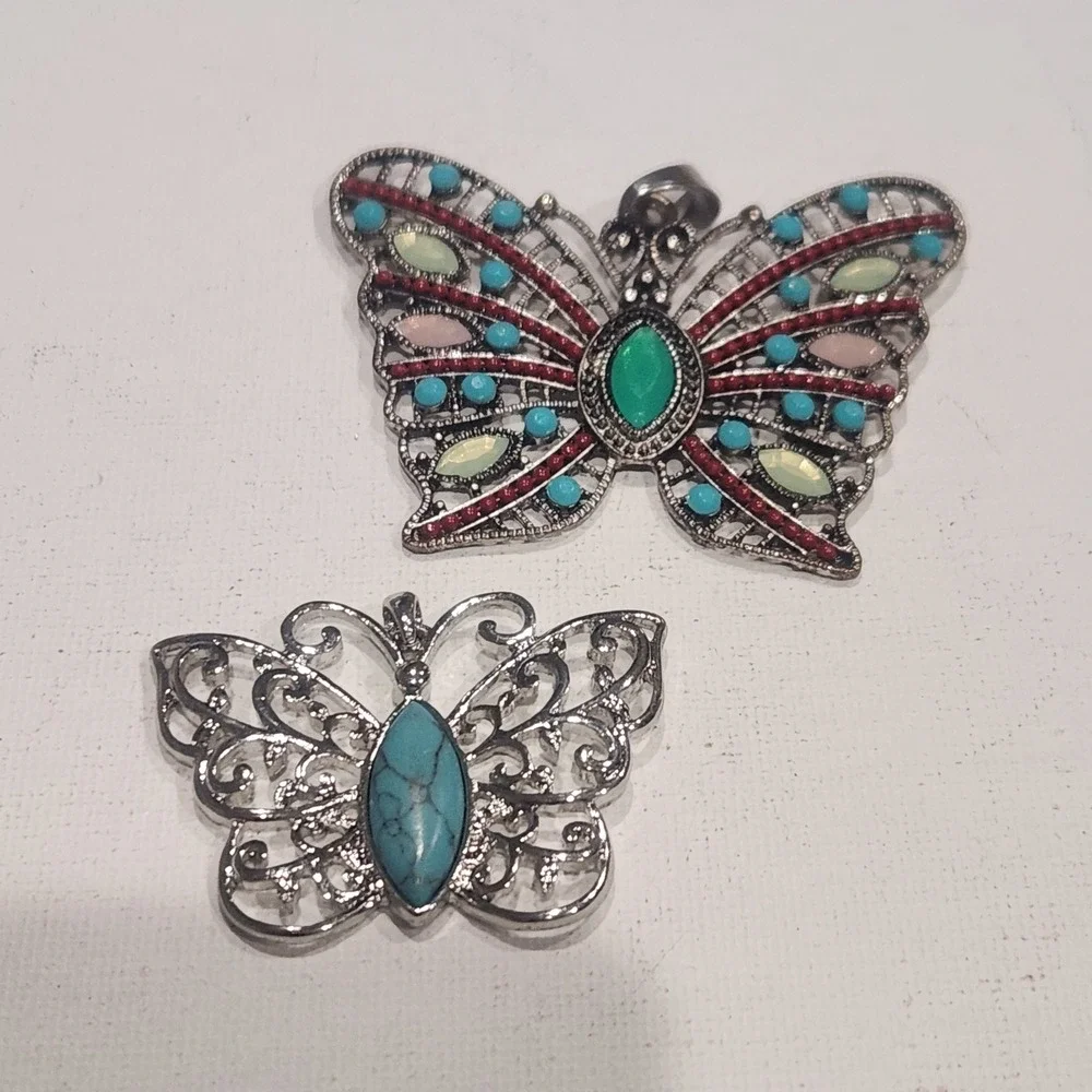 Butterfly Pendant lot Turquoise color Tone Filigree Silver‎ Tone Jewelry